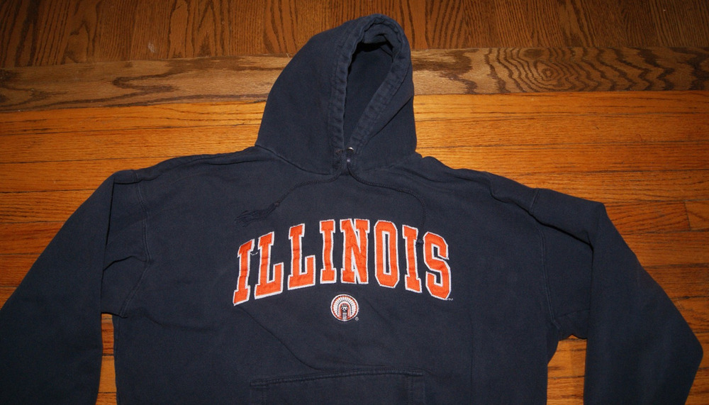 Vintage Y2K ILLINOIS FIGHTING ILLINI CHIEF Embroidered XL Blue Hoodie Sweatshirt